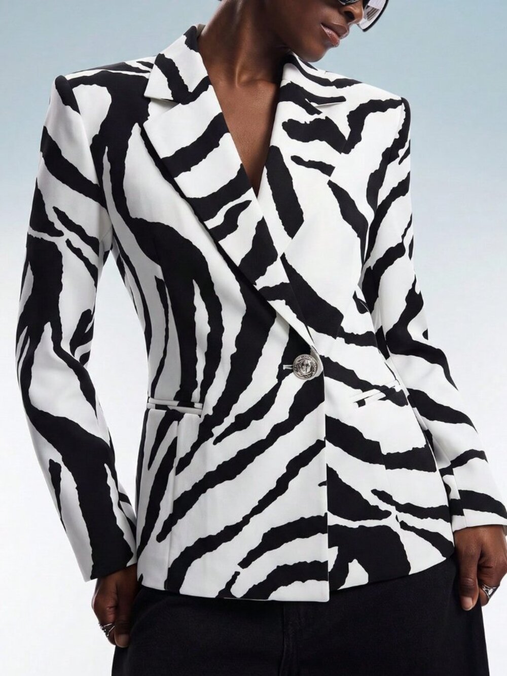 Multicolor Sexy Women's Zebra Print Backless Blazer - Picture 2 of 7